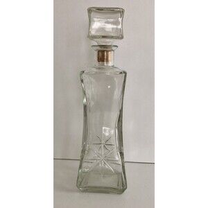 Vintage Clear Glass Decanter with Stopper Rectangle 12" Tall Starburst